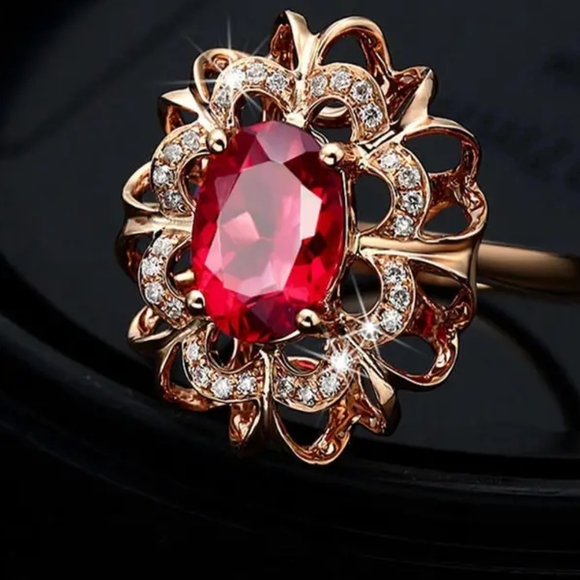 Ruby Diamond Baguette 18k Rose Gold Ring - Picture 2 of 8
